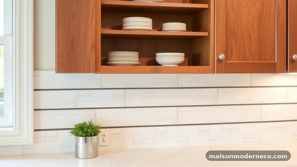 Analyze the Impact of Open Shelving on Tile Placement - Should Backsplash Tile Line Up with the Upper Cabinet or Lower Countertop?