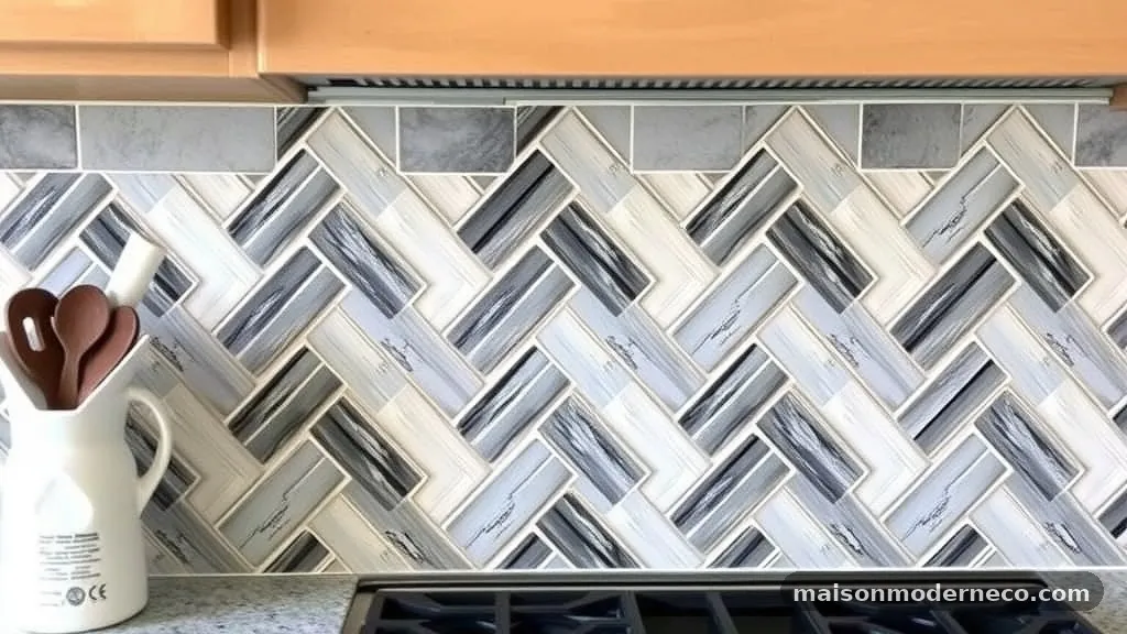 Securing the Tiles with Adhesive - How to Find the Exact Center Point When Starting a Herringbone Backsplash